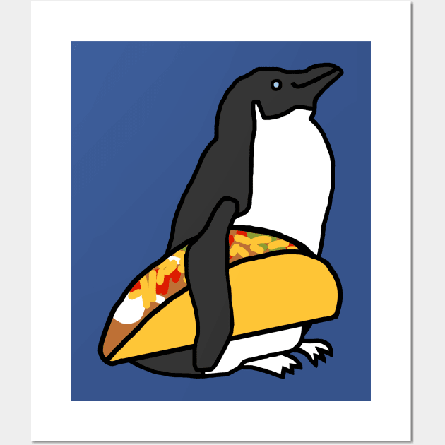 Animals with Food Cute Penguin with Taco Wall Art by ellenhenryart